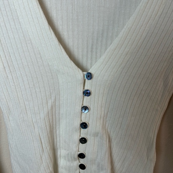 Reformation Geller Cream Ribbed Button-Down Shirt Cardigan - Picture 5 of 7